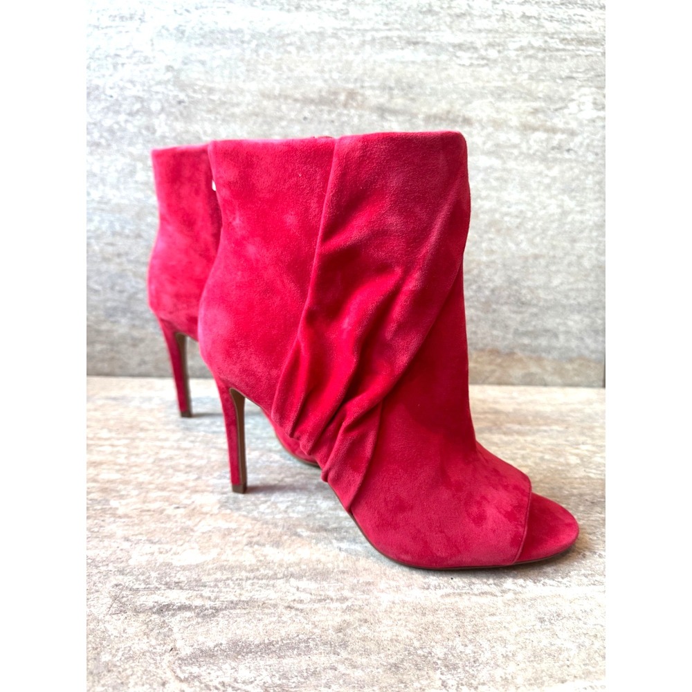 Vince Camuto Red Suede Open-Toe Heel Booties Holiday‎ NYE Glam Gowing out Sz 9